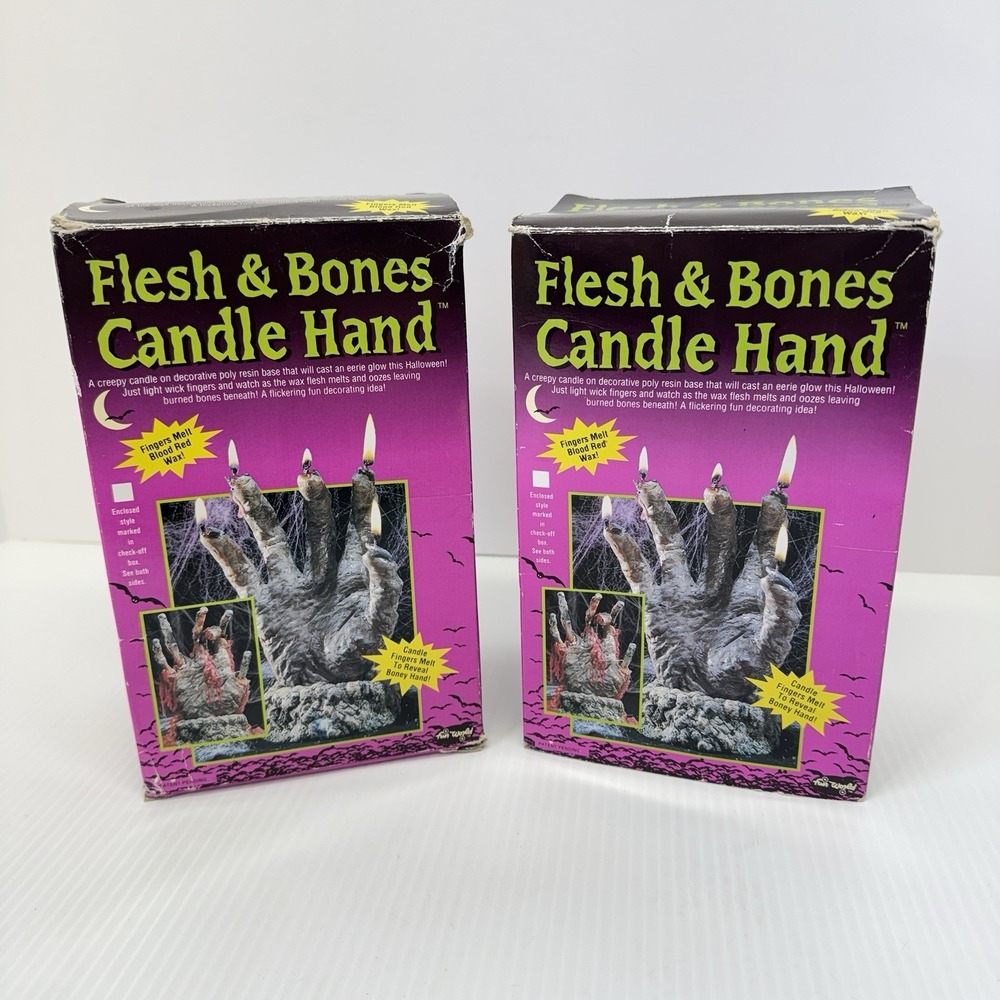 Lot Of 2 Vintage Halloween Flesh And Bones Blood Dripping Hand Candle